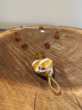 Handcrafted Amber & White Glass Pendant Necklace - Women Jewelry
